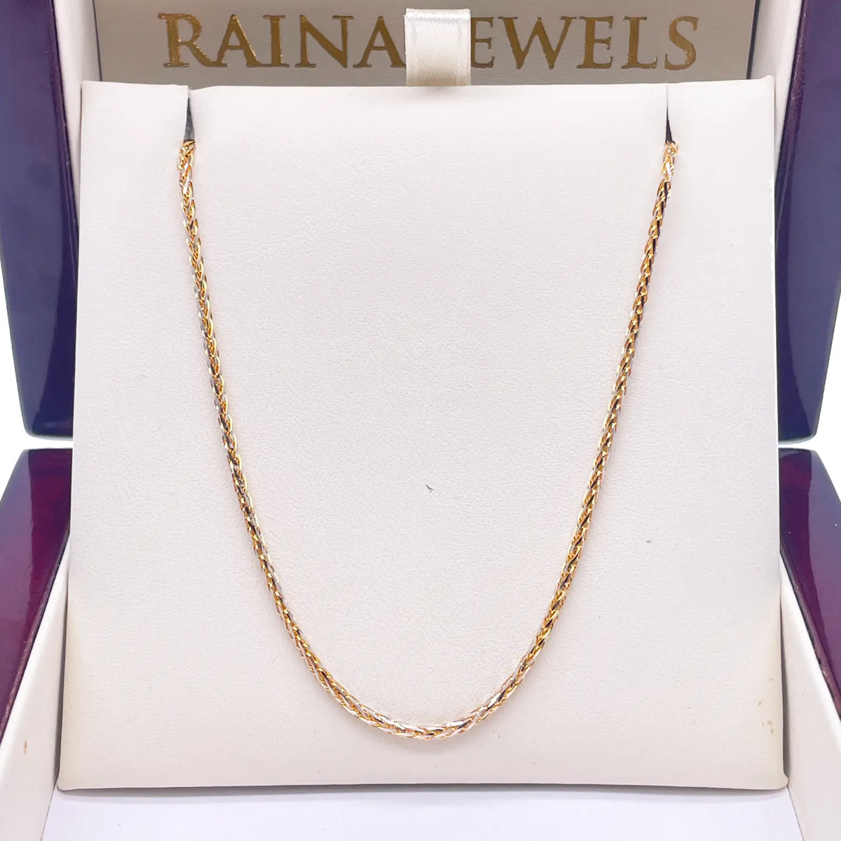 22ct Yellow Gold Two Tone Spiga Chain Necklace 20"inches 1.5mm Width 