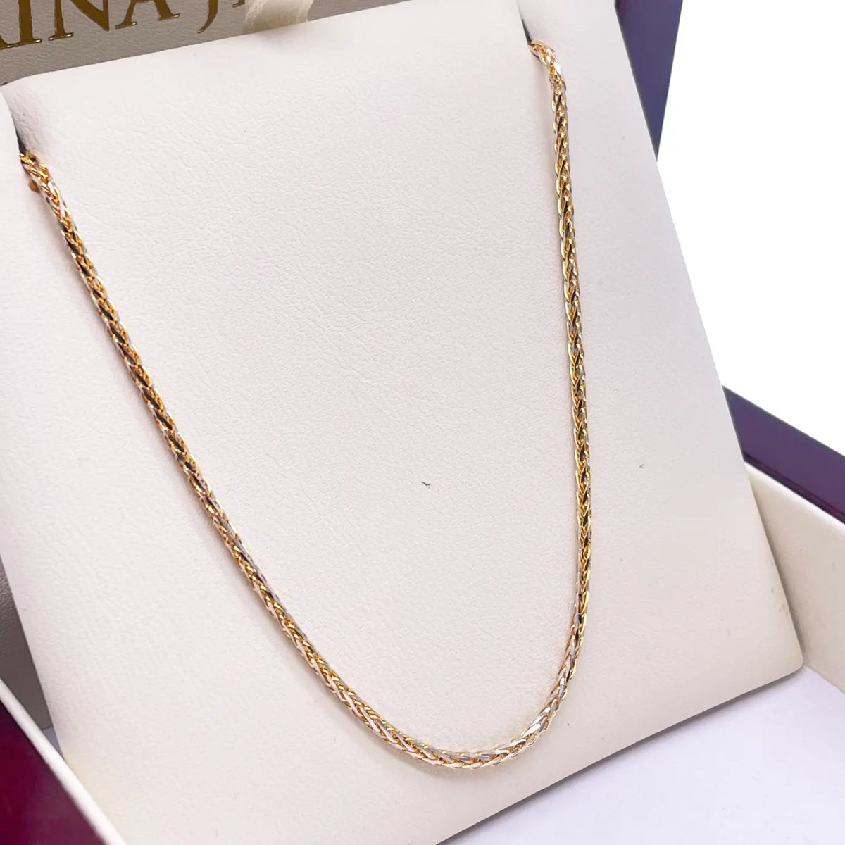 22ct Yellow Gold Two Tone Spiga Chain Necklace 20"inches 1.5mm Width 