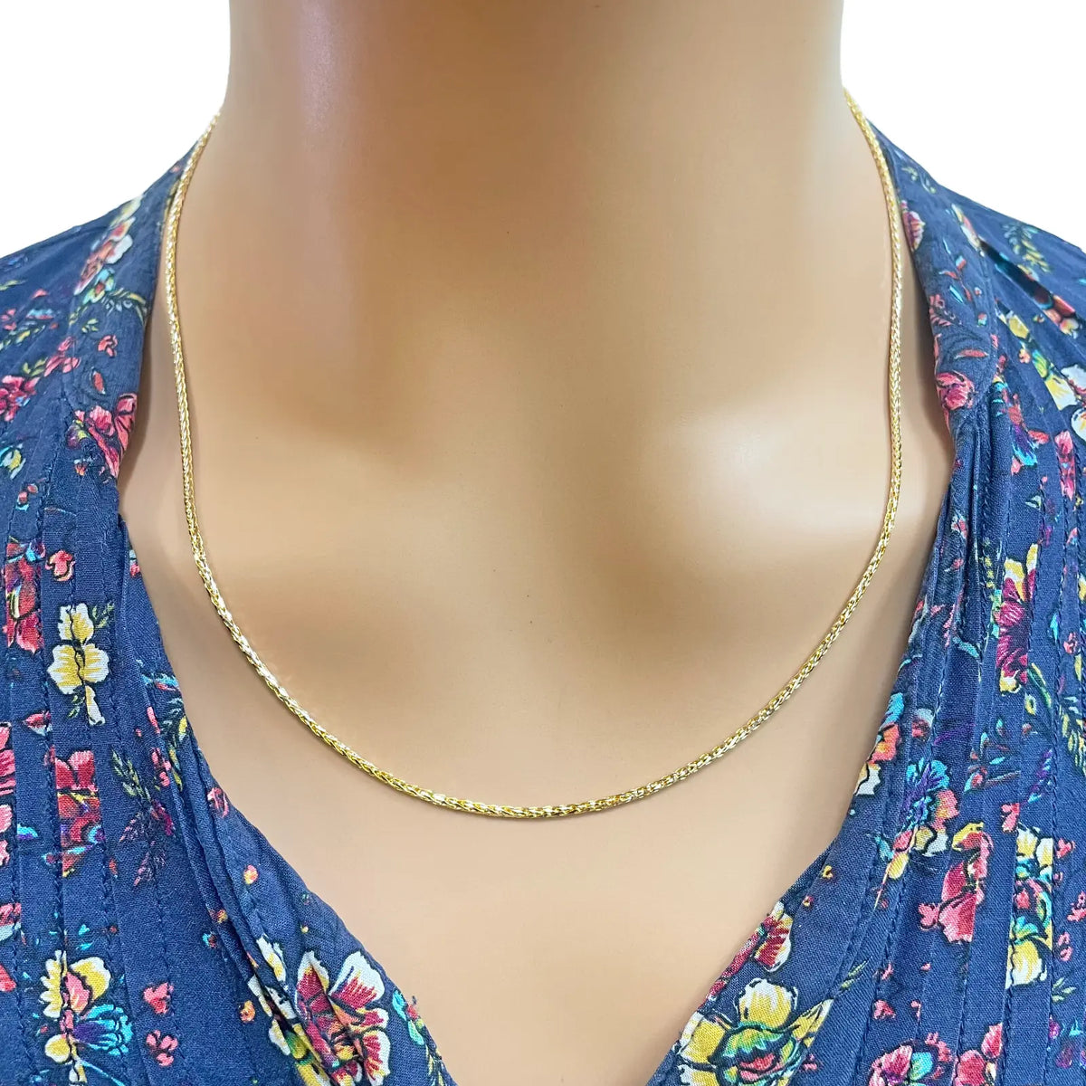 22ct Yellow Gold Two Tone Spiga Chain Necklace 20"inches 1.5mm Width 