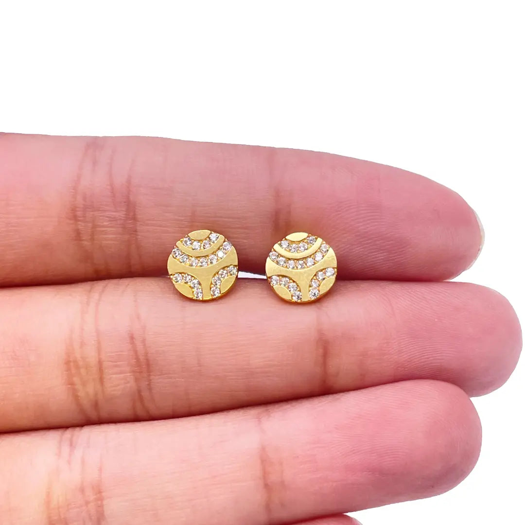 22ct Yellow Gold Unique Round Flat Button Style Stud Earrings 8mm  Gold earring