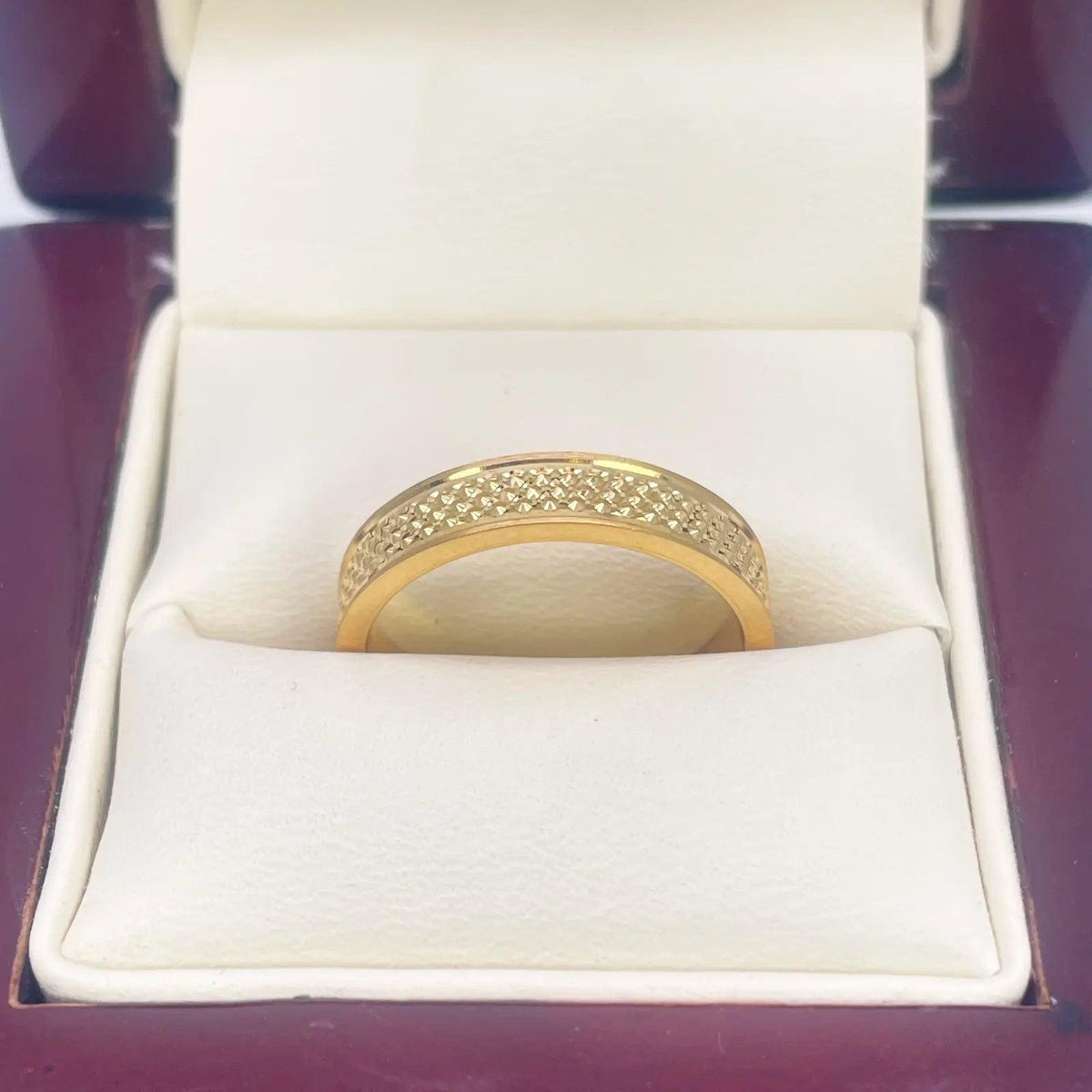 22ct Yellow Gold Unique Textured High Polished Women's Band 4mm 