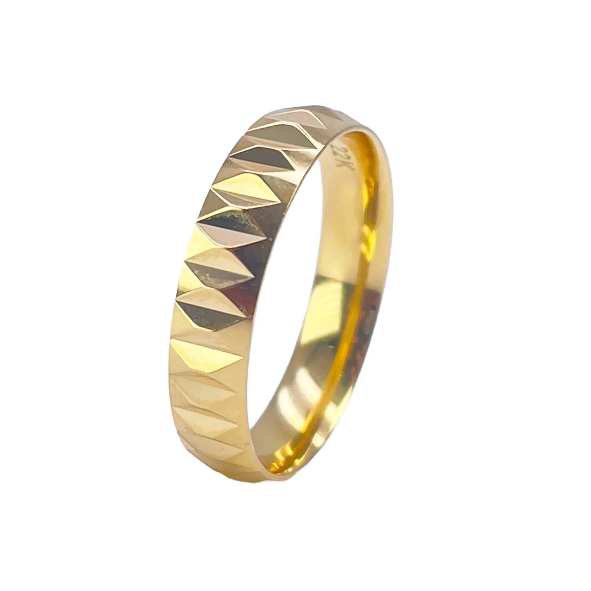 22ct Yellow Gold Women's Wedding Band 4mm High Polished & Diamond Cut Groove  Gold Ring