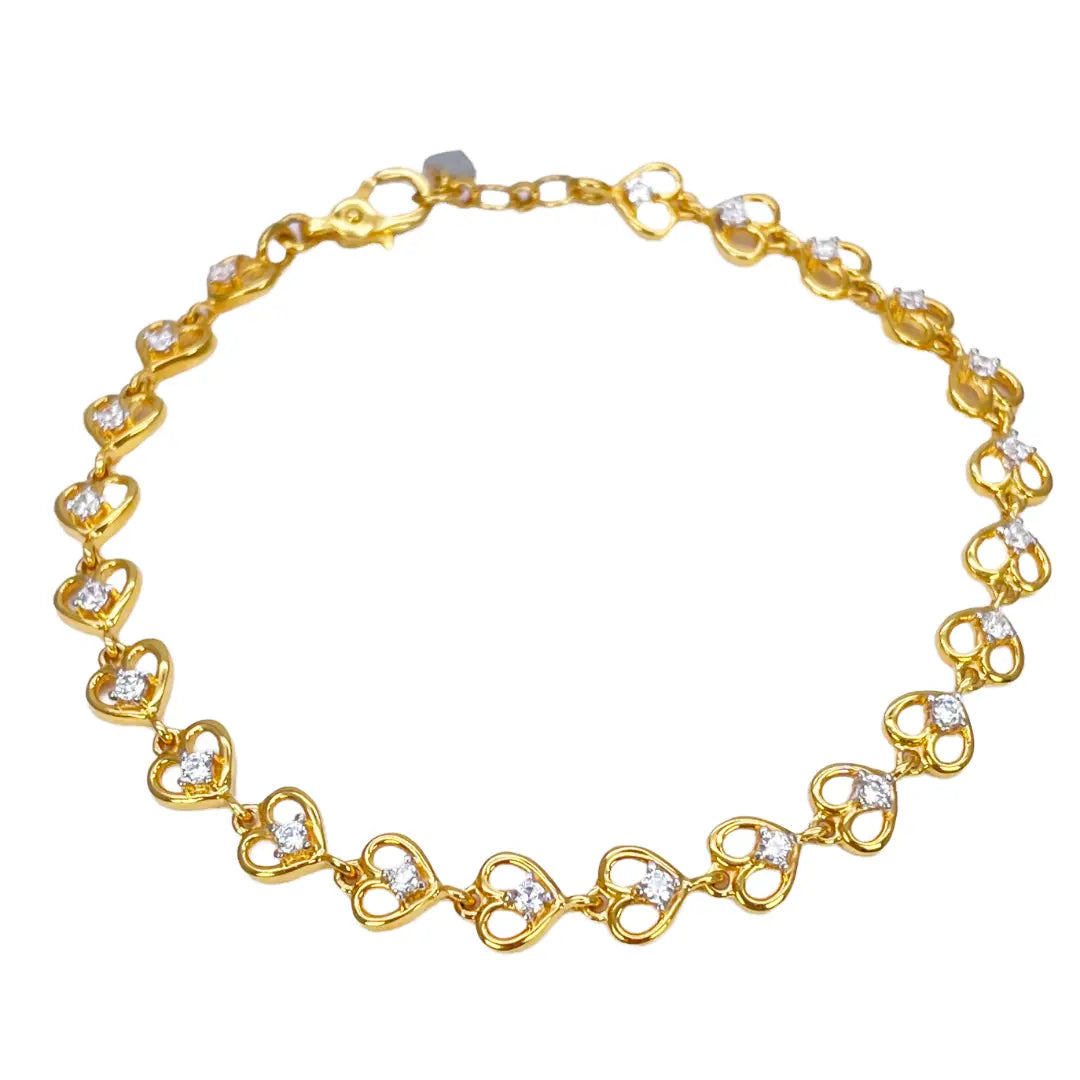 22ct Yellow Gold & Cubic Zirconia Fancy Heart Bracelet 7 inches 