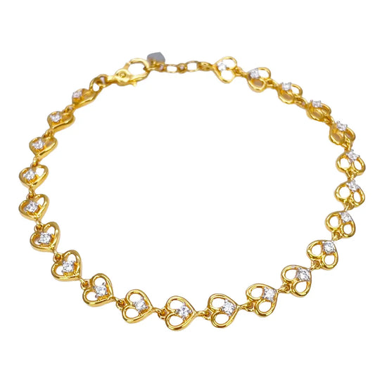 22ct Yellow Gold & Cubic Zirconia Fancy Heart Bracelet 7 inches 