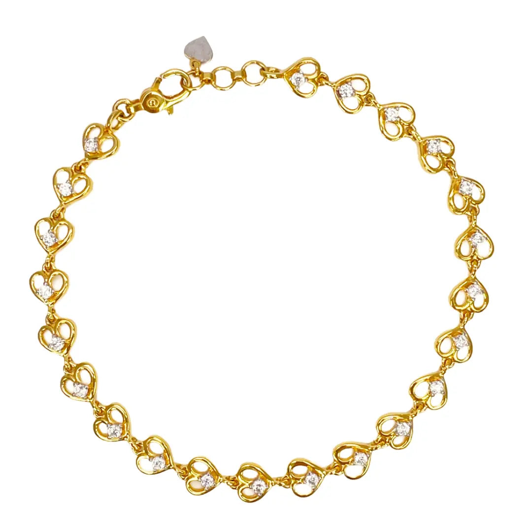 22ct Yellow Gold & Cubic Zirconia Fancy Heart Bracelet 7 inches 