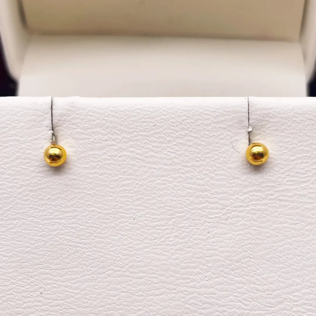 22ct Yellow Plain Gold Round Ball Children's Earrings 2.5mm 