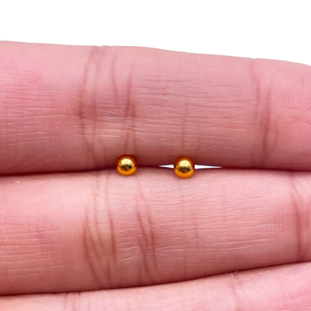 22ct Yellow Plain Gold Round Ball Children's Earrings 2.5mm 