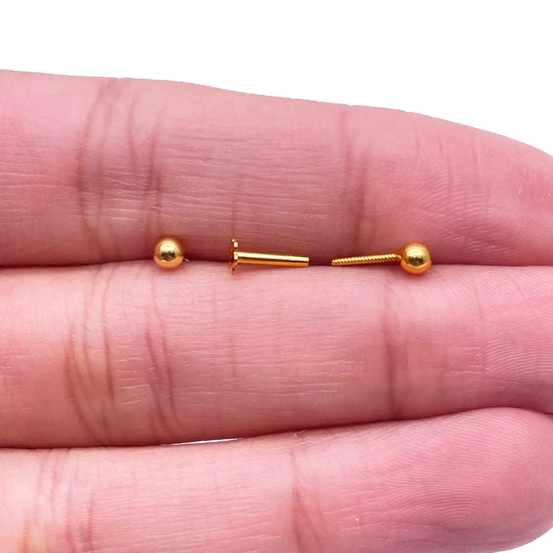 22ct Yellow Plain Gold Round Ball Children's Earrings 2.5mm 