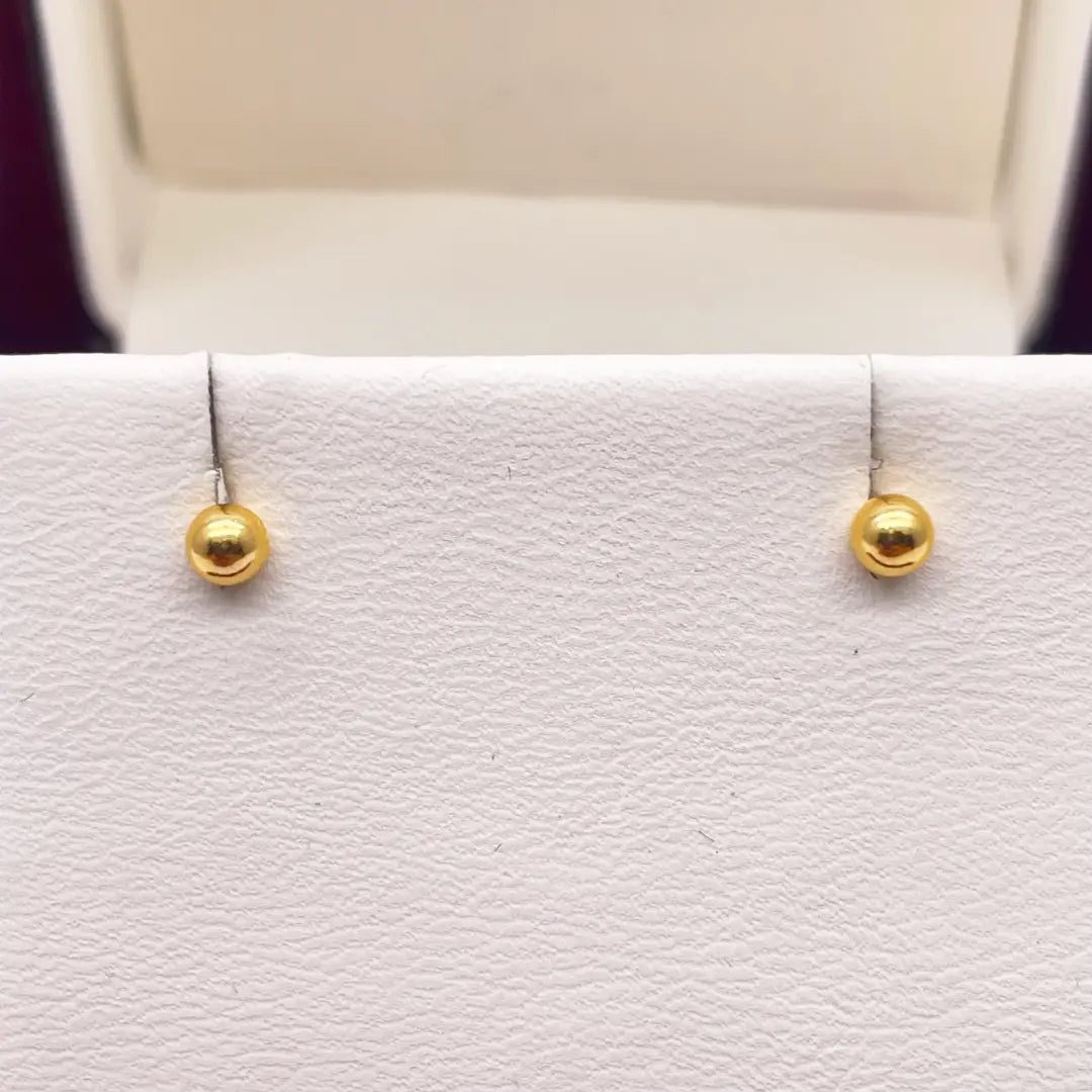 22ct Yellow Plain Gold Round Ball Children's Earrings 3.0mm 