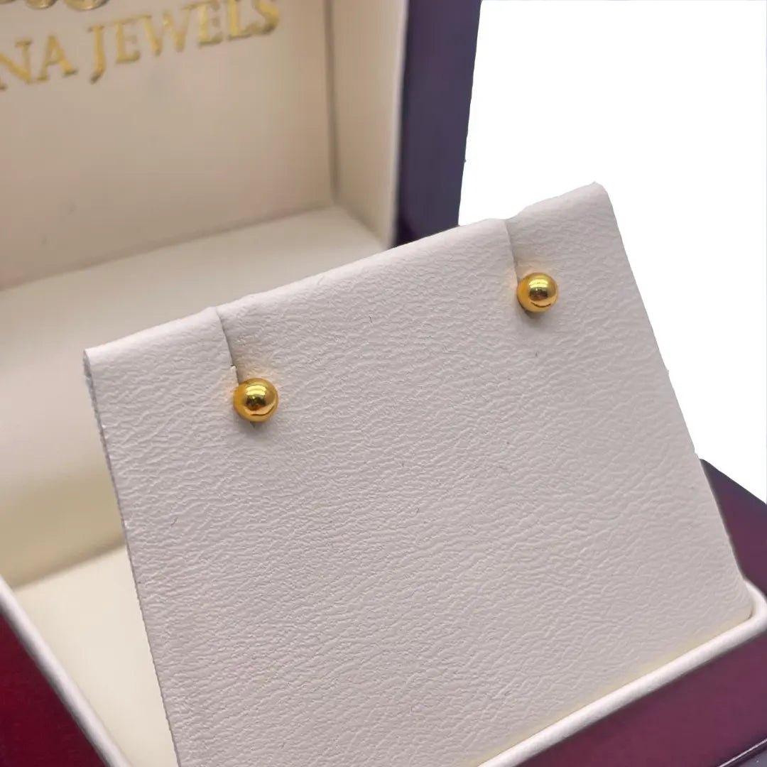 22ct Yellow Plain Gold Round Ball Children's Earrings 3.0mm 