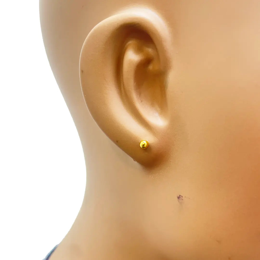 22ct Yellow Plain Gold Round Ball Children's Earrings 3.0mm 