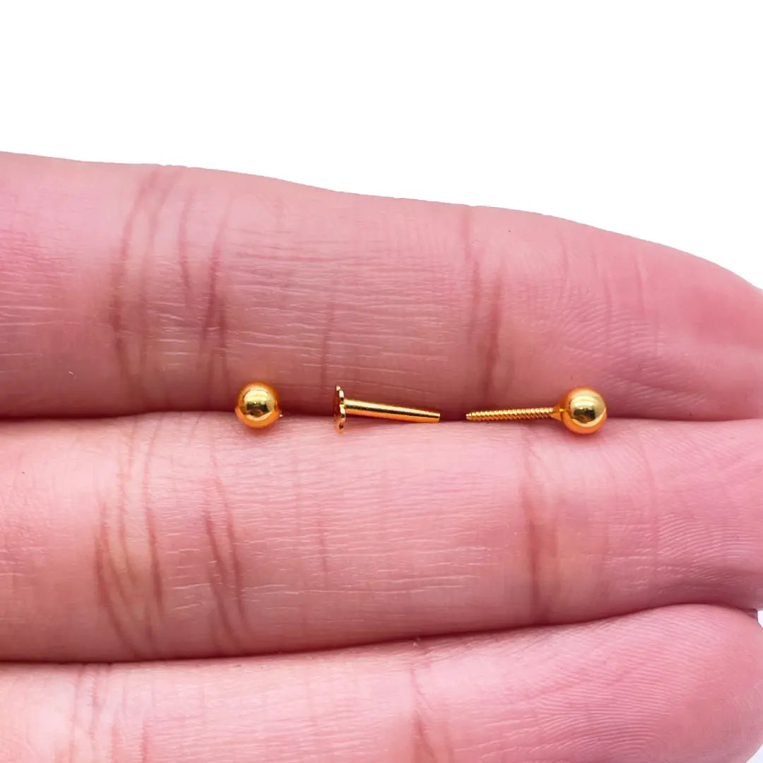 22ct Yellow Plain Gold Round Ball Children's Earrings 3.0mm 