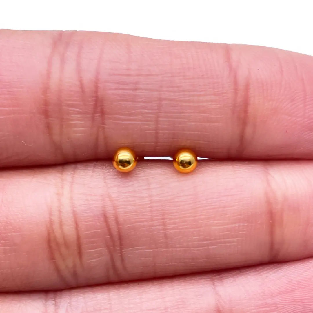 22ct Yellow Plain Gold Round Ball Children's Earrings 3.0mm 