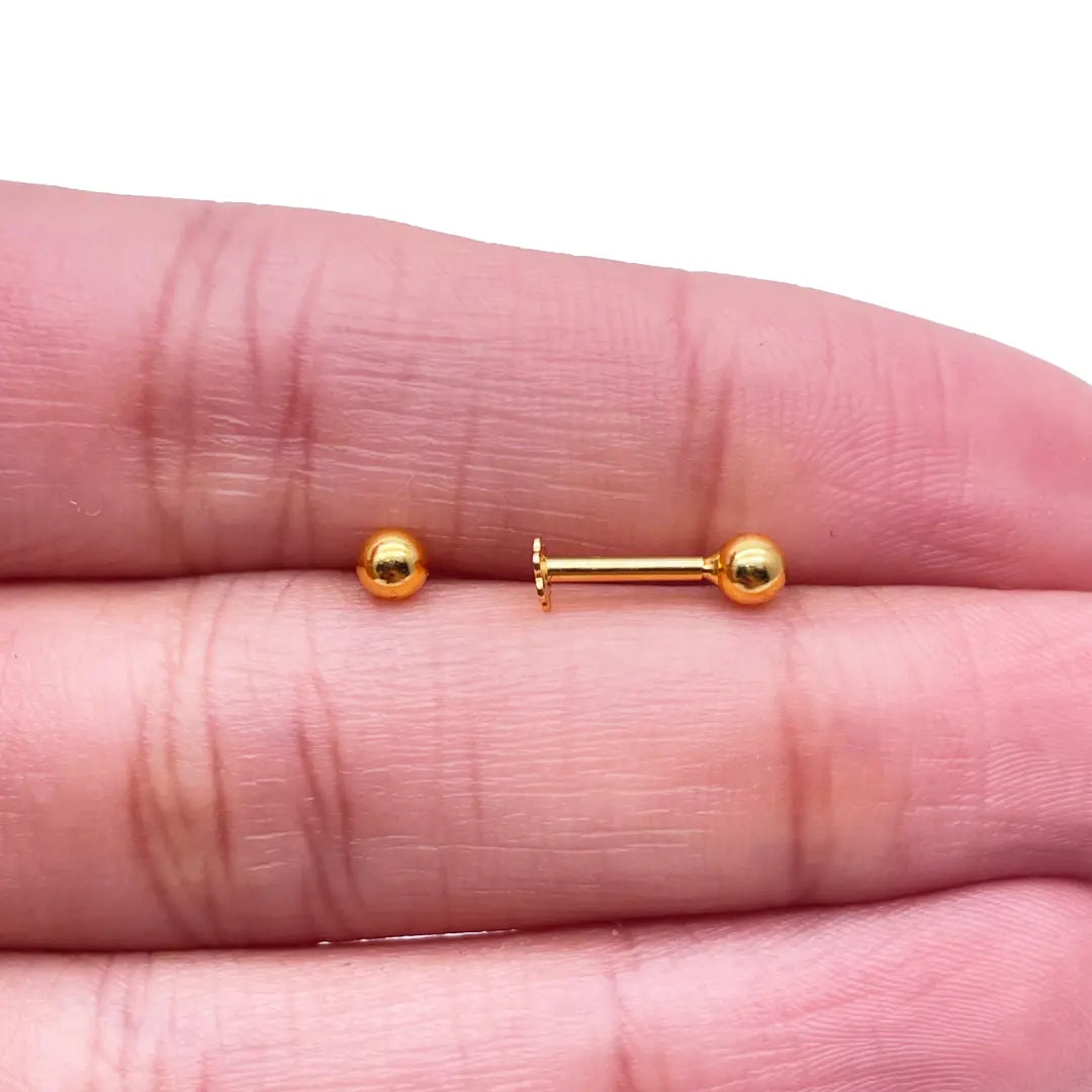 22ct Yellow Plain Gold Round Ball Children's Earrings 3.0mm 