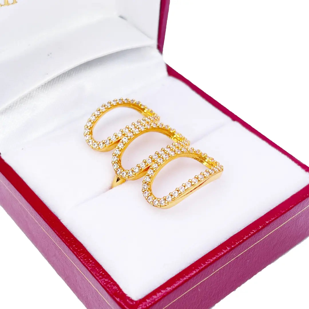 22ct Yellow Gold Cubic Zirconia Three Oval Design Ring 29mm Length 