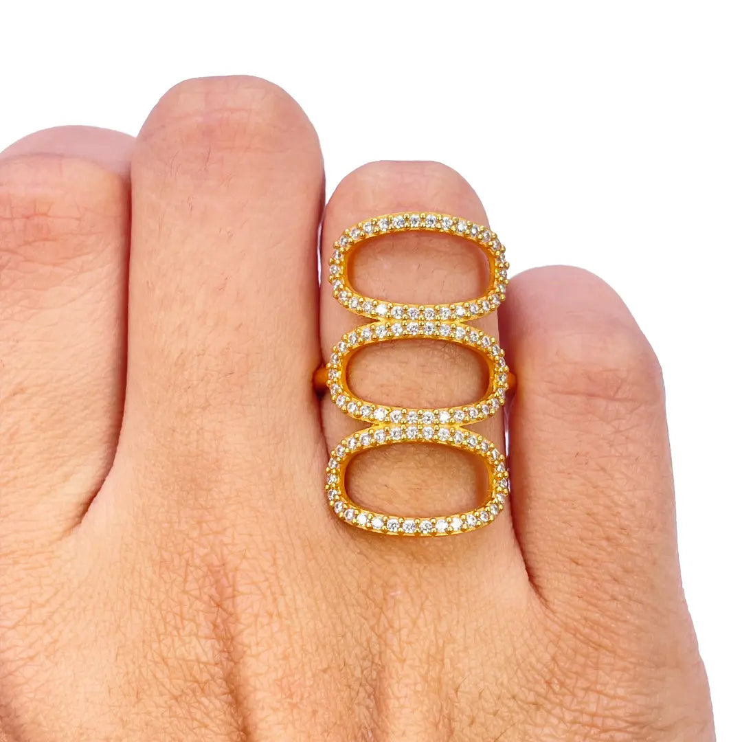 22ct Yellow Gold Cubic Zirconia Three Oval Design Ring 29mm Length 
