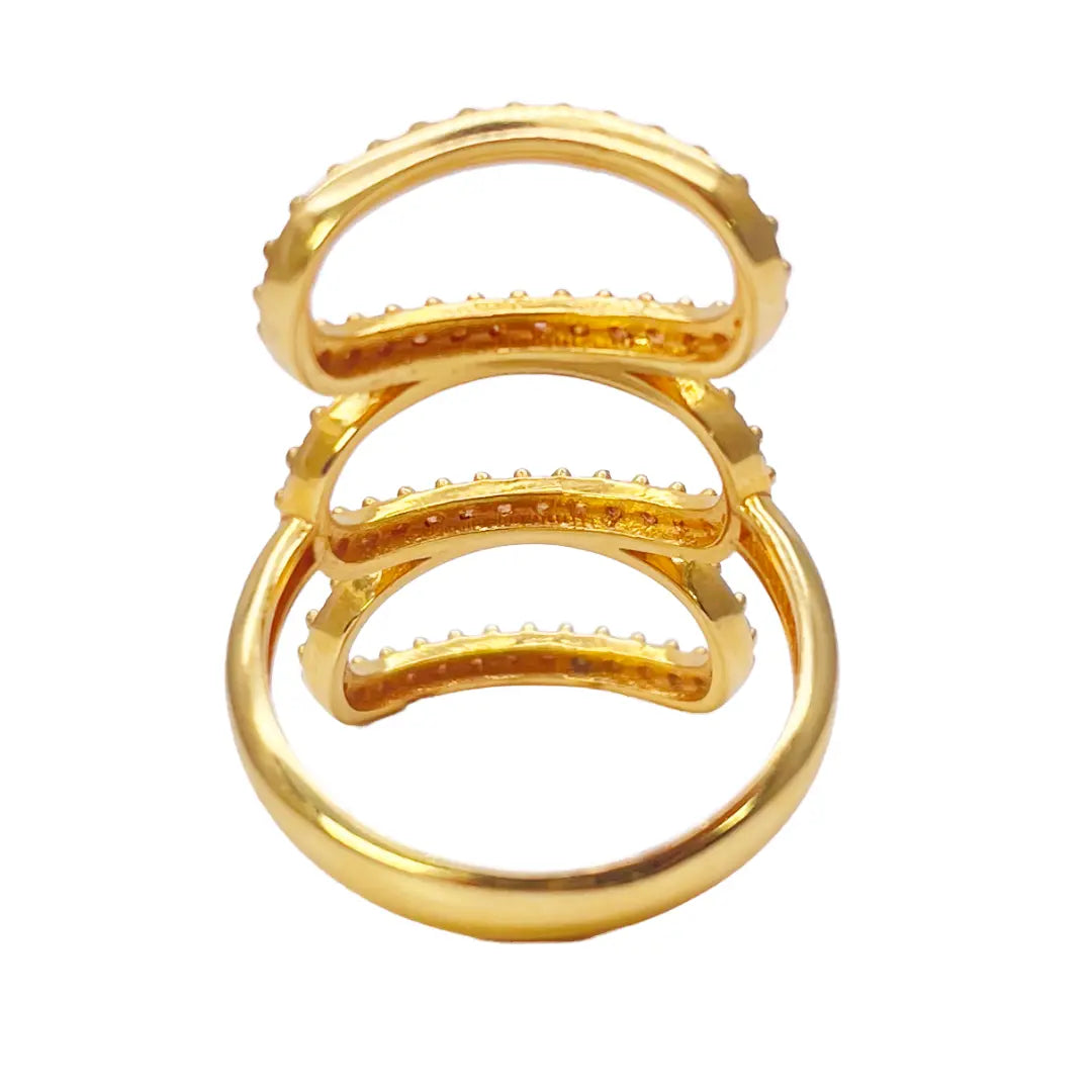 22ct Yellow Gold Cubic Zirconia Three Oval Design Ring 29mm Length 
