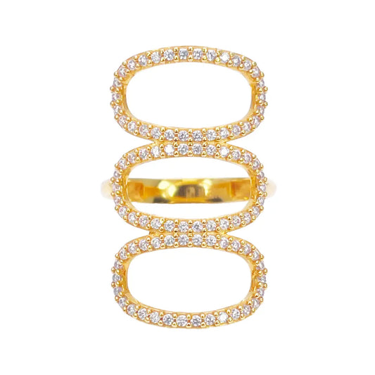 22ct Yellow Gold Cubic Zirconia Three Oval Design Ring 29mm Length 