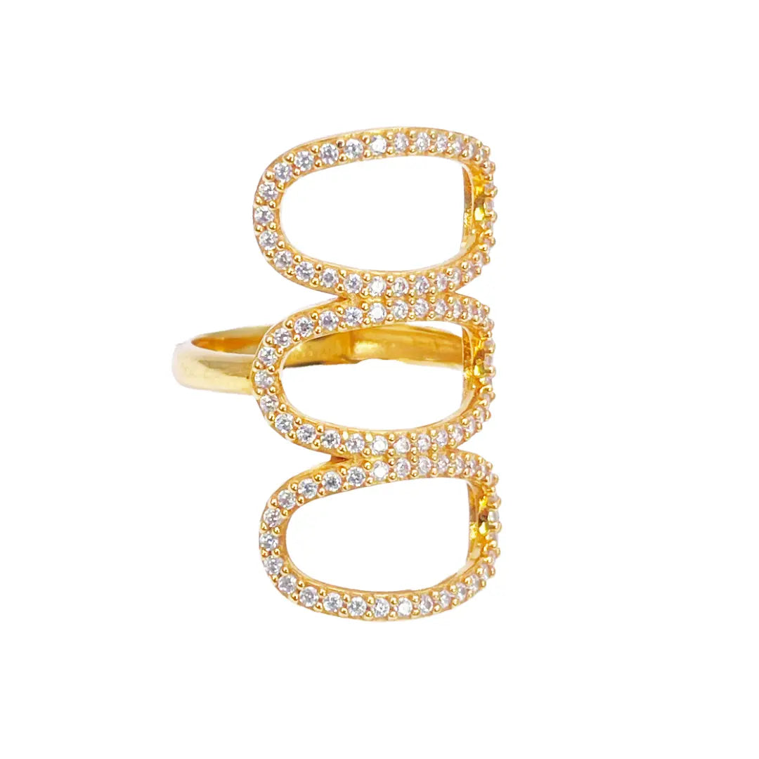 22ct Yellow Gold Cubic Zirconia Three Oval Design Ring 29mm Length 
