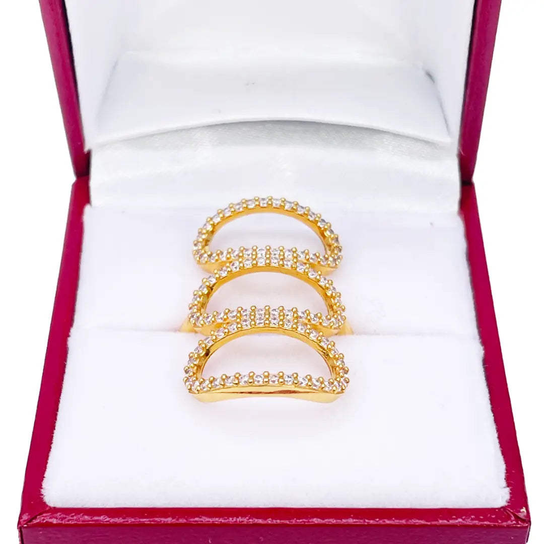 22ct Yellow Gold Cubic Zirconia Three Oval Design Ring 29mm Length 