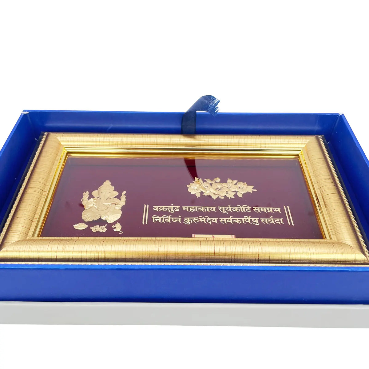 24ct Pure Gold Leaf Ganesha Hibiscus Flower Frame 25.4 x 13.9cm 