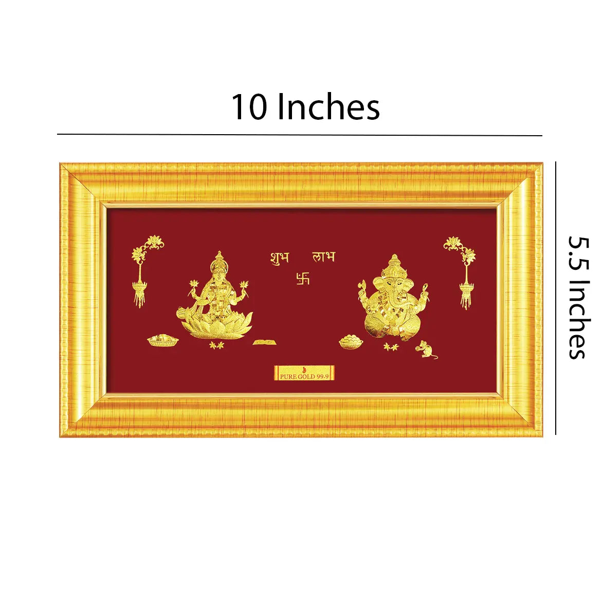 24ct Pure Gold Leaf Lakshmi & Ganesha Frame 10 x 5.5Inches 