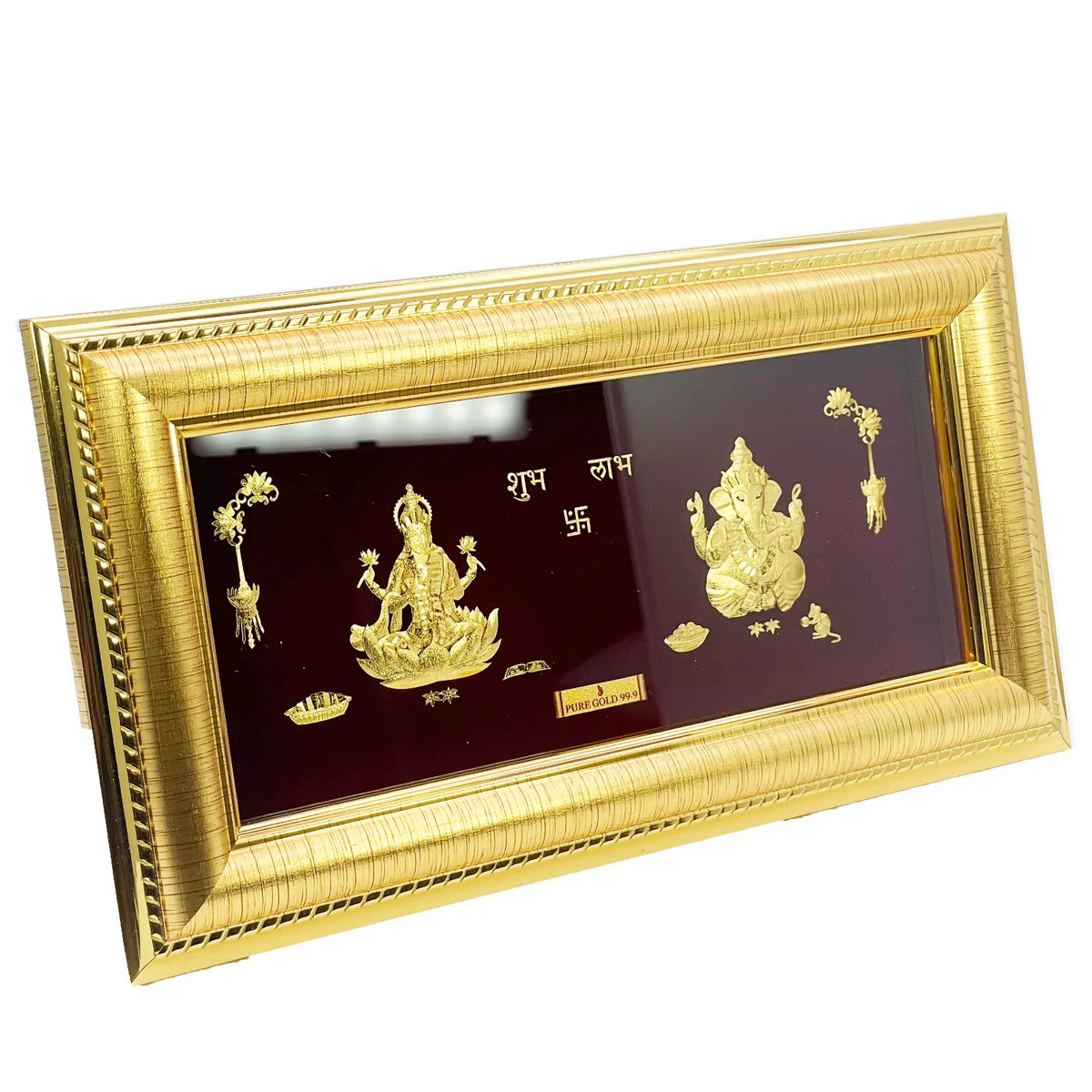 24ct Pure Gold Leaf Lakshmi & Ganesha Frame 10 x 5.5Inches 
