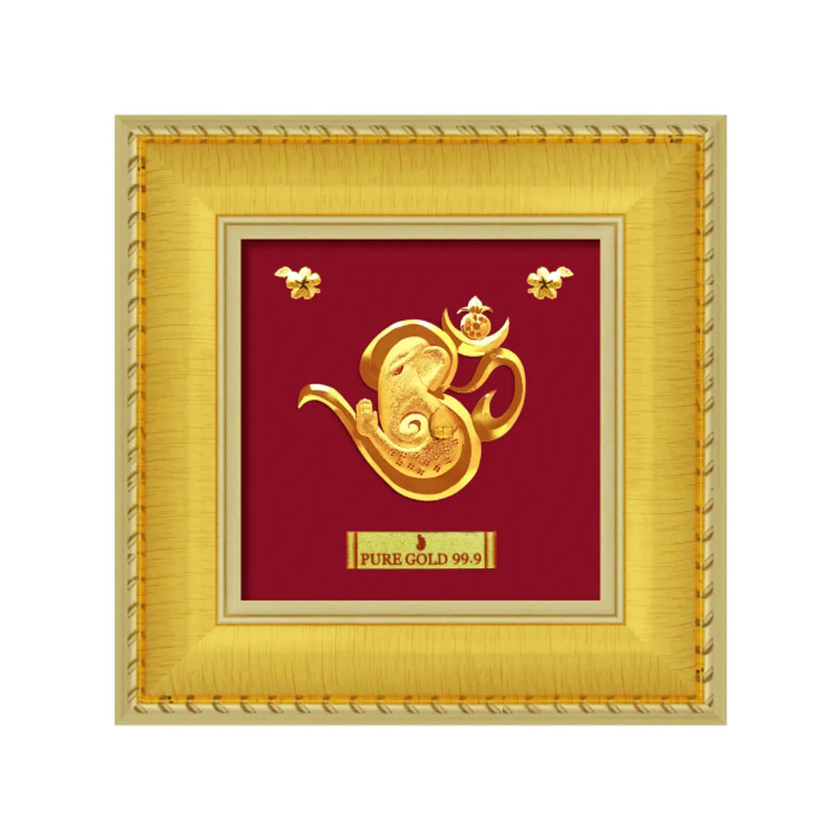 24ct Pure Gold Leaf Om Ganesha Frame 12.7 x 12.7cm 