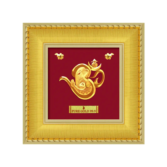 24ct Pure Gold Leaf Om Ganesha Frame 12.7 x 12.7cm 