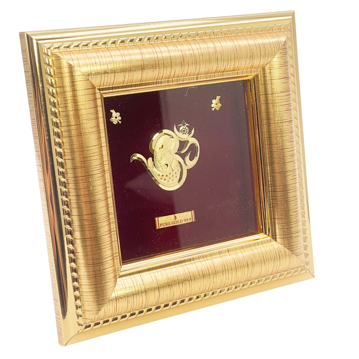 24ct Pure Gold Leaf Om Ganesha Frame 12.7 x 12.7cm 
