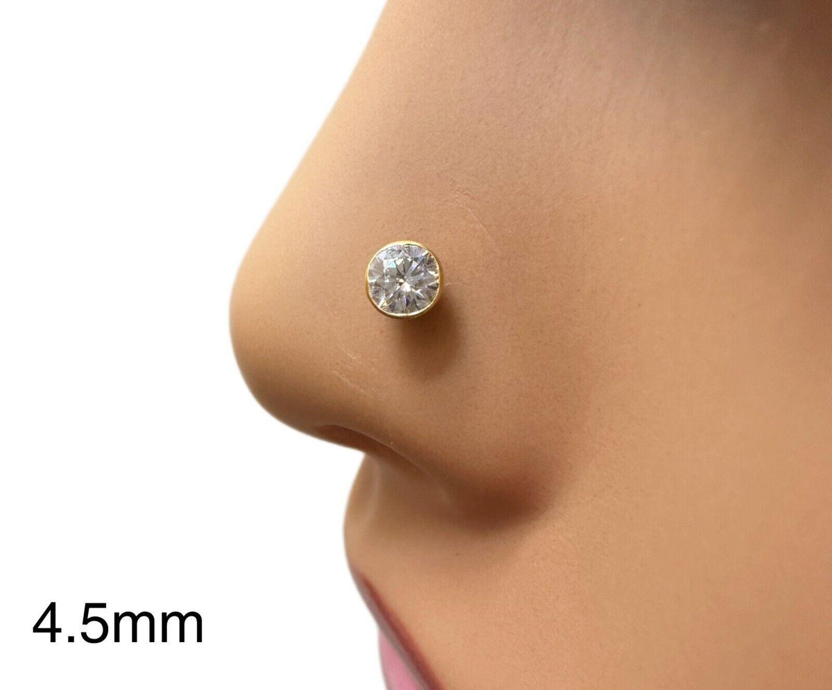 22ct Yellow Gold & Cubic Zirconia Nose Studs/Nose Pin Screw Back (3.5MM-4.5MM)