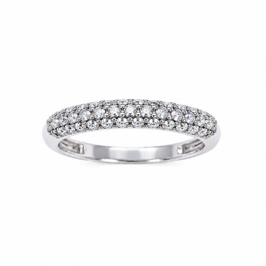 14ct White Gold Natural Diamond Dome Pave Ring 3 Row 0.34ct
