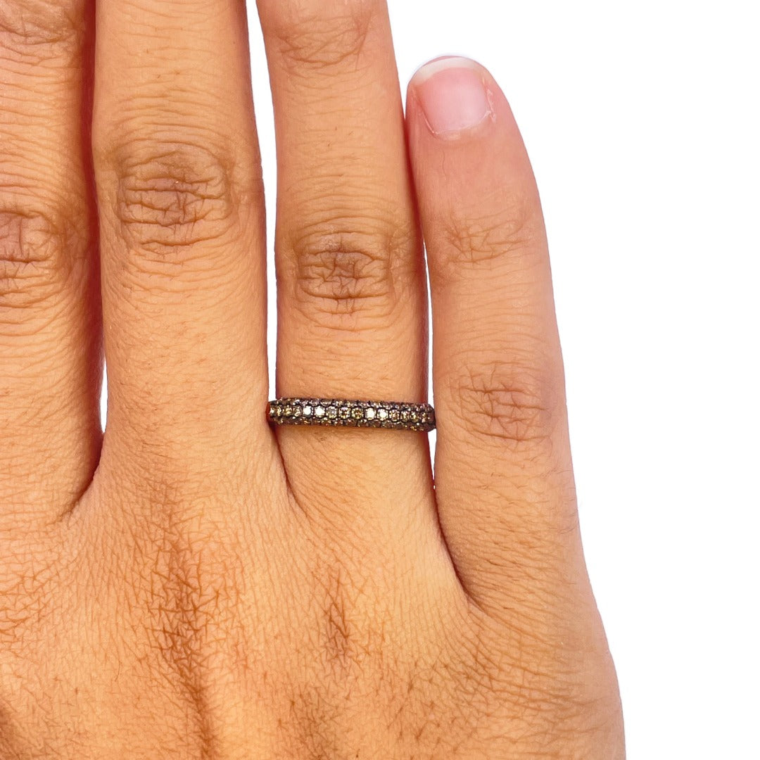 14ct White Gold Champagne Diamond 3 Row Dome Shaped Pave Set Ring 0.36ct