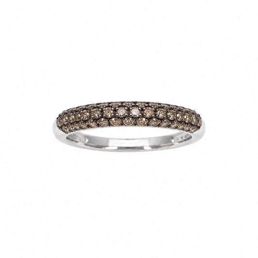 14ct White Gold Champagne Diamond 3 Row Dome Shaped Pave Set Ring 0.36ct