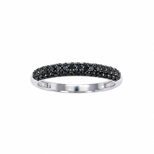 14ct White Gold Black Diamond Dome Pave Ring 3 Row 0.37ct