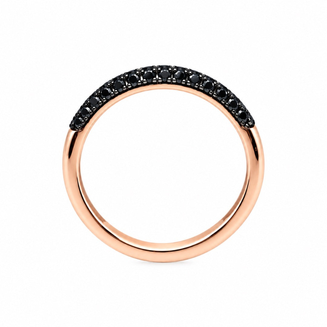 14ct Rose Gold Black Diamond Dome Pave Ring 3 Row 0.37ct