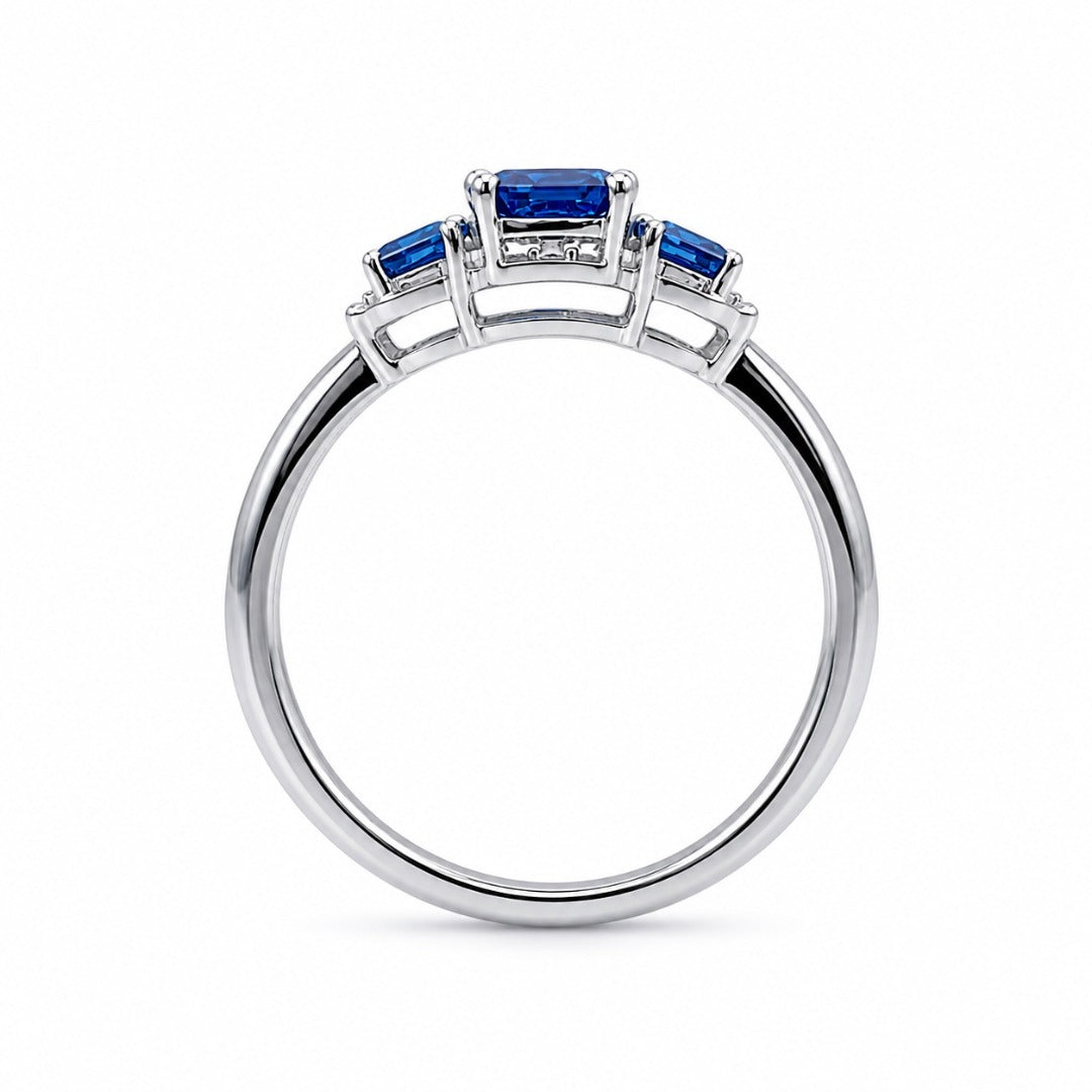 18ct White Gold Sapphire & Diamond Trilogy Halo Ring Oval 1.76ct