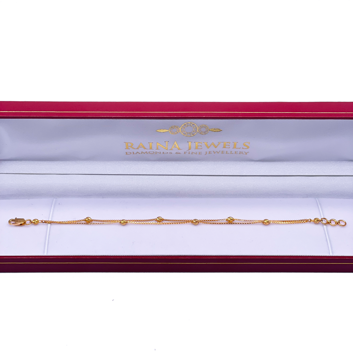 22kt gult guld dobbeltlags kæde med diamant-slebne perler armbånd