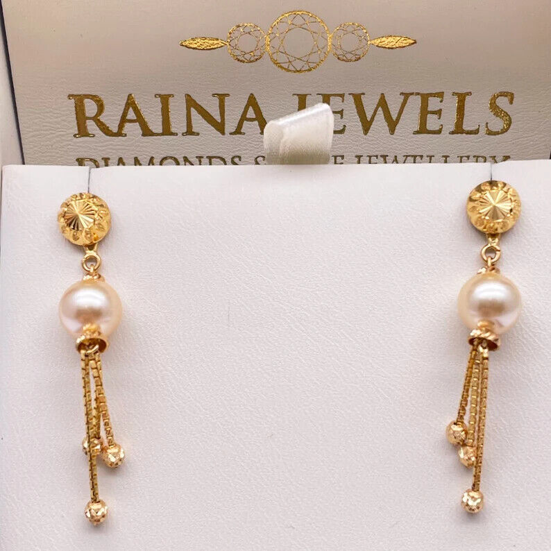 Halsketten- und Ohrring-Set aus 22 Karat Gelbgold mit Perlen und Diamantschliff-Kugeln in Lagenoptik