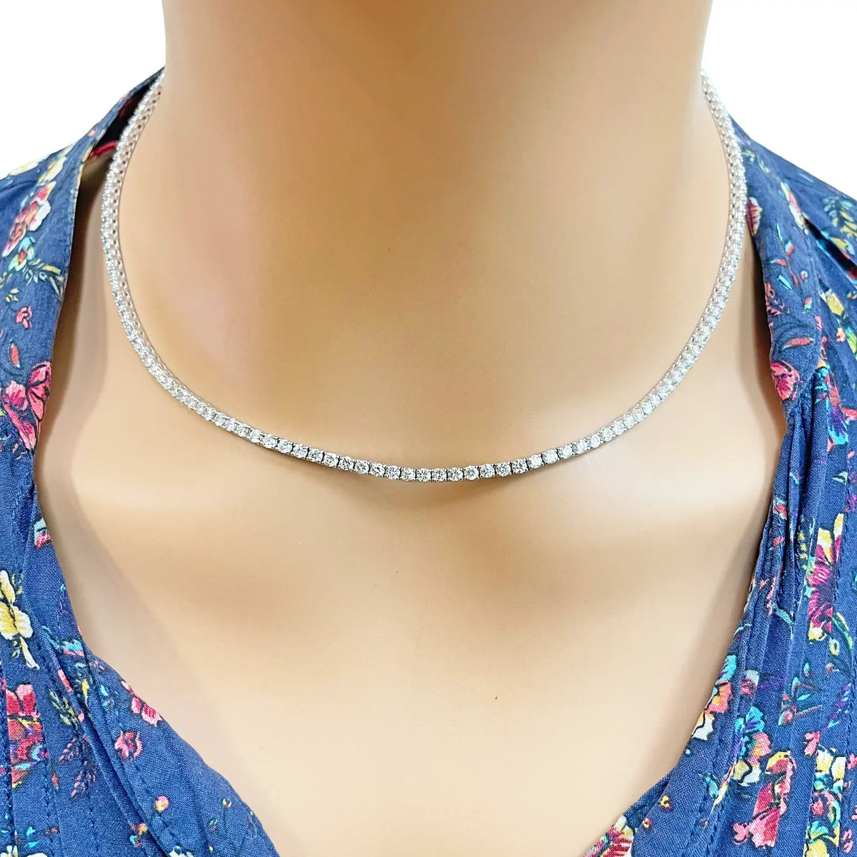 14ct White Gold Diamond Tennis Necklace 7.74ct 17''inches 