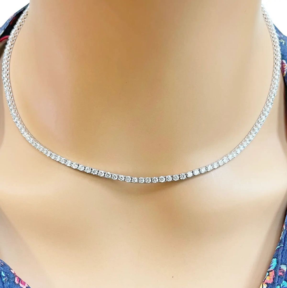 14ct White Gold Diamond Tennis Necklace 7.74ct 17''inches 
