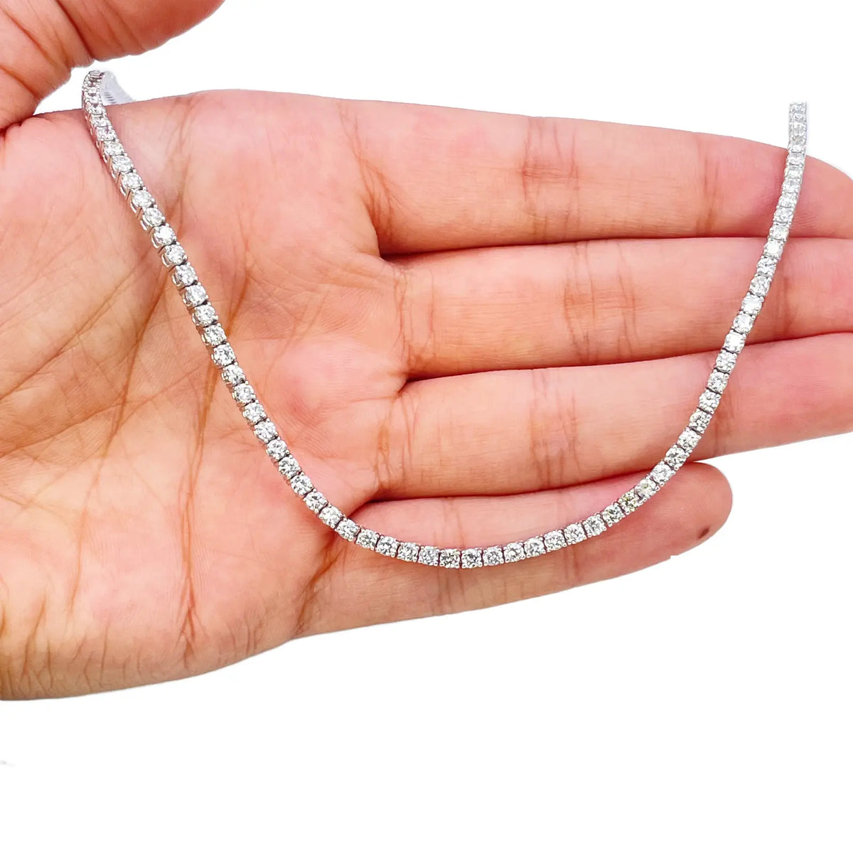 14ct White Gold Diamond Tennis Necklace 7.74ct 17''inches 