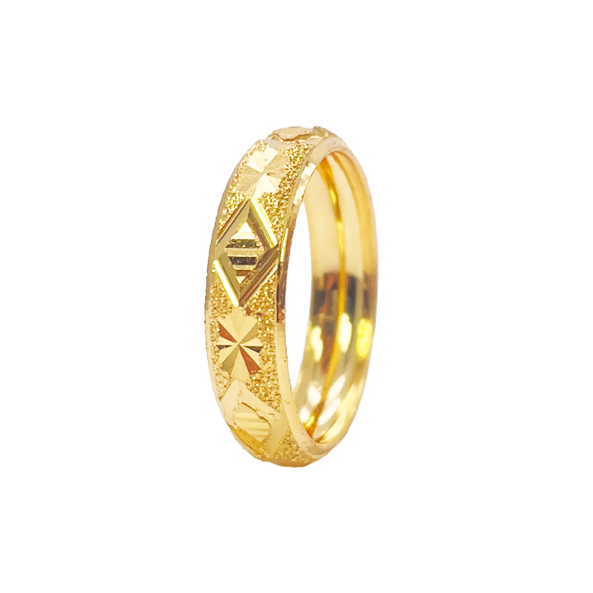 22ct Yellow Gold Textured & High Polished Edge Diamond Cut Stackable Band 4.6mm 