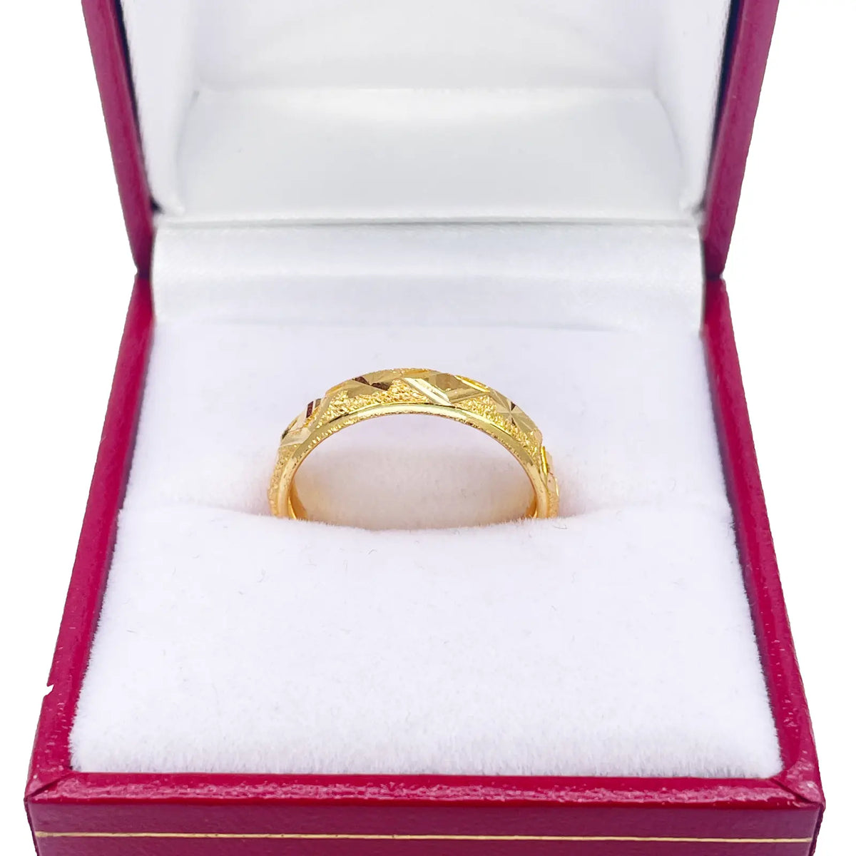 22ct Yellow Gold Textured & High Polished Edge Diamond Cut Stackable Band 4.6mm 