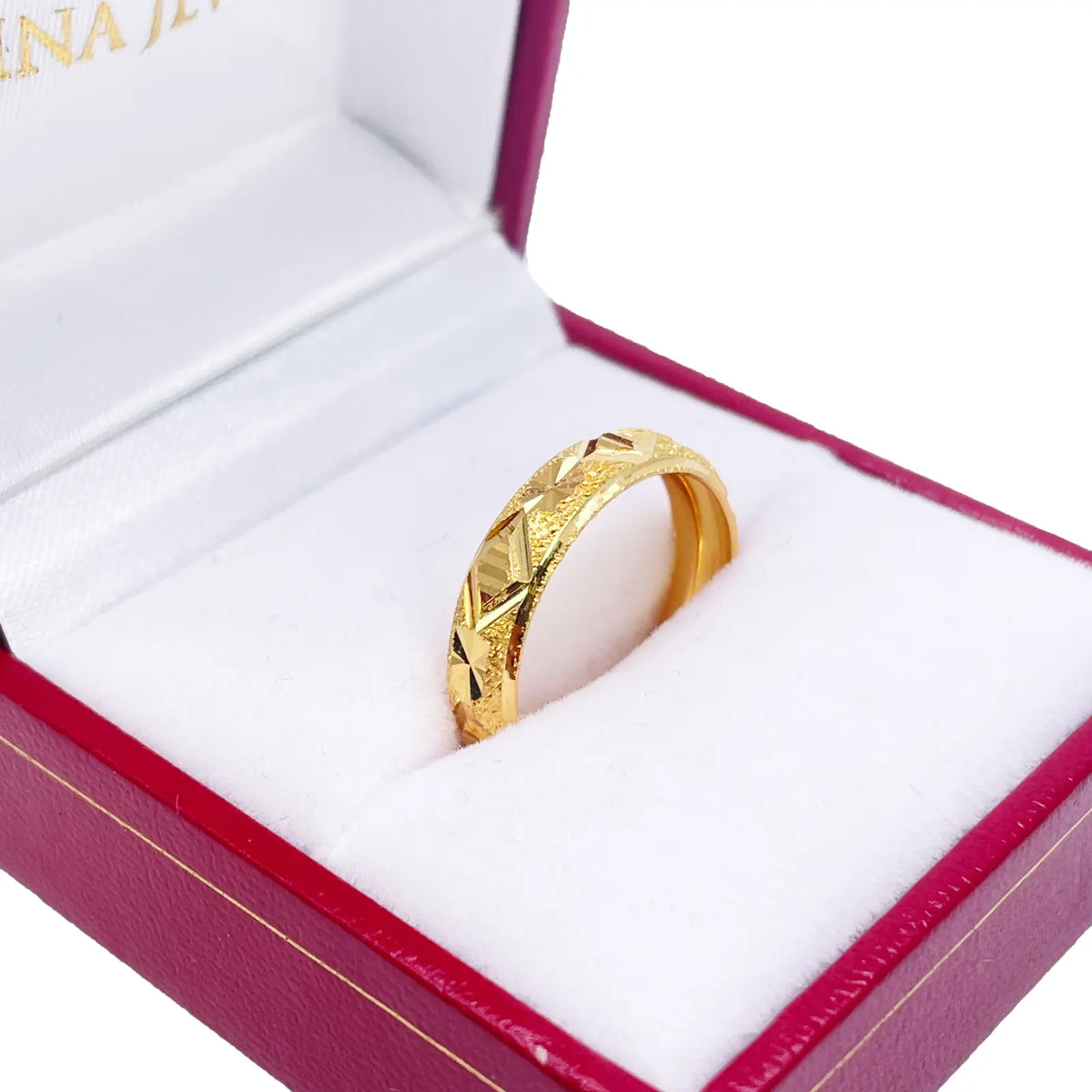 22ct Yellow Gold Textured & High Polished Edge Diamond Cut Stackable Band 4.6mm 