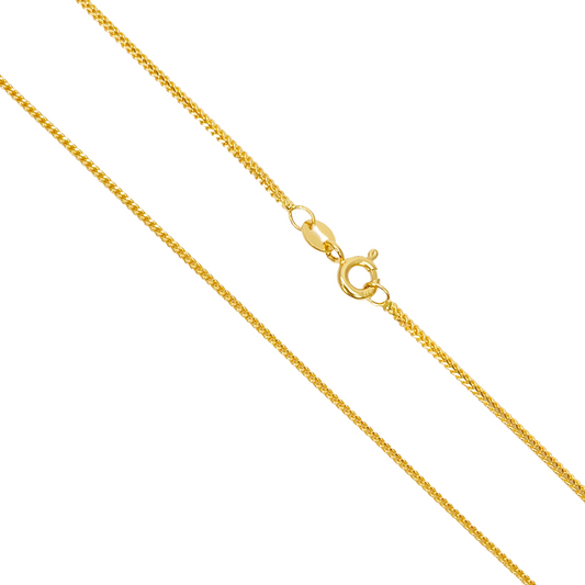 22 kt guldbelagt solid foxtail-kæde halskæde, 16 tommer, bredde 1,2 mm