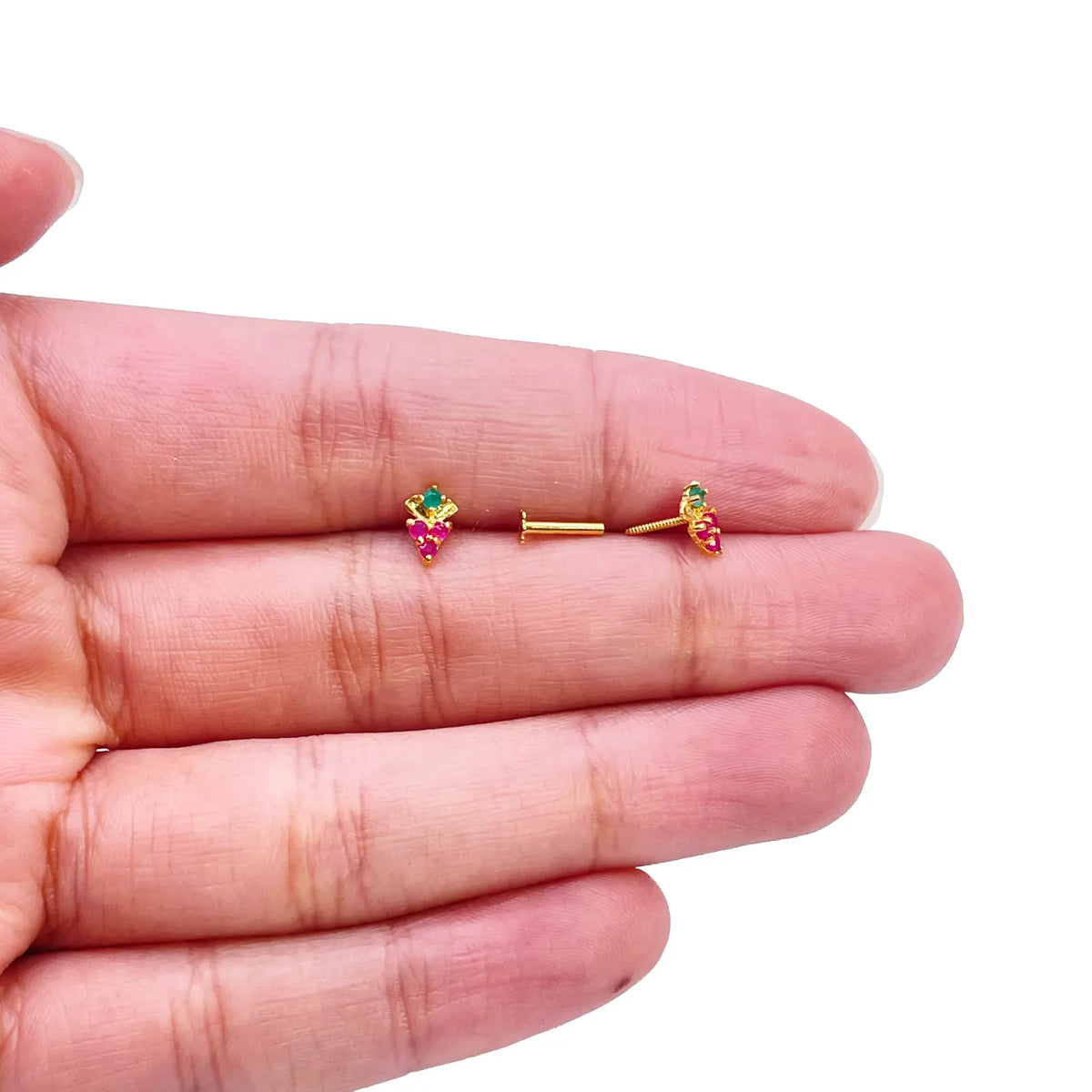 22ct Yellow Gold Children's Colourful Fruit Small Gemstone Stud Earrings 