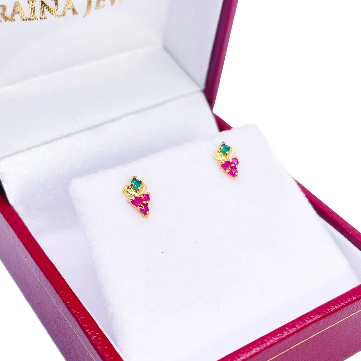 22ct Yellow Gold Children's Colourful Fruit Small Gemstone Stud Earrings 