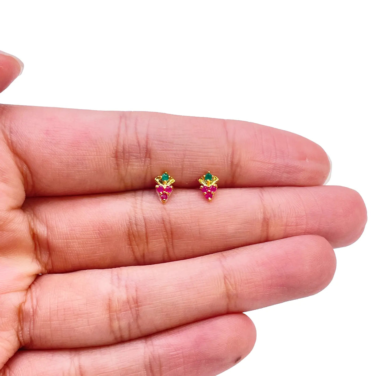 22ct Yellow Gold Children's Colourful Fruit Small Gemstone Stud Earrings 