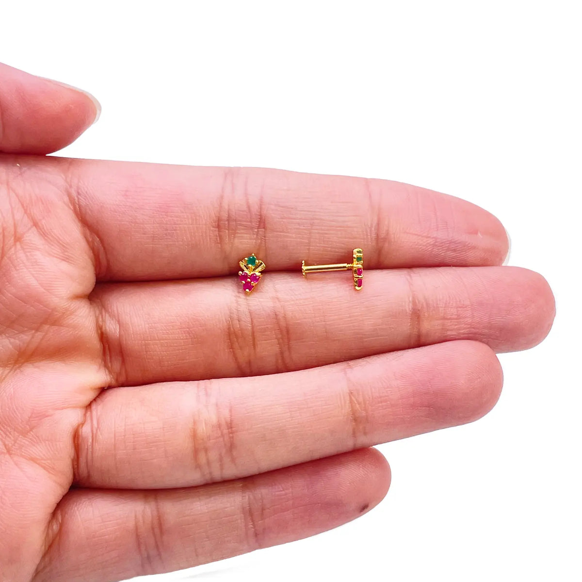 22ct Yellow Gold Children's Colourful Fruit Small Gemstone Stud Earrings 